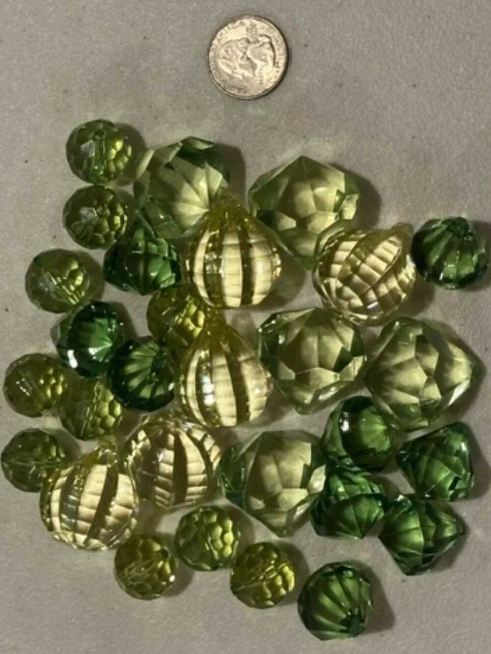 Lot of 29 Yellow & Green Acrylic Faceted Beads Gems Drops - 4 Designs/Sizes
